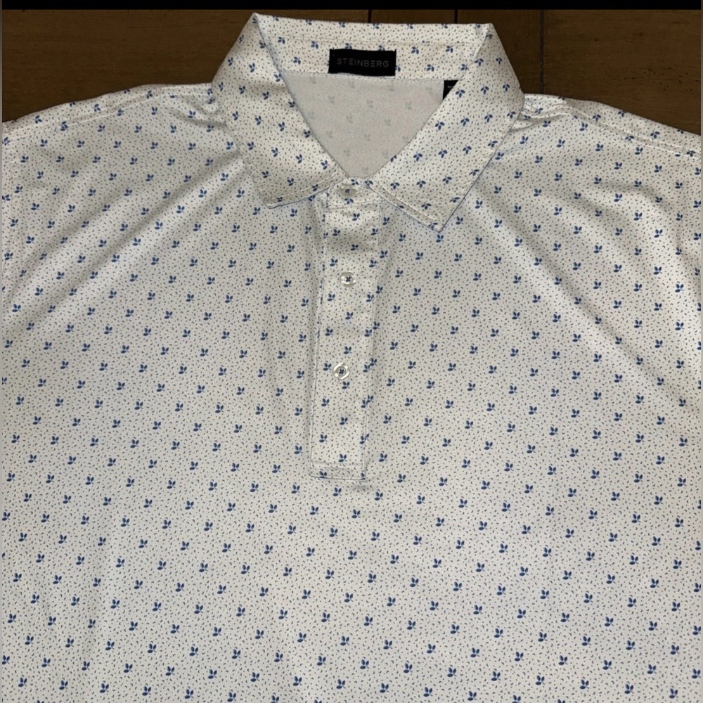 Steinberg Men's XL Performance Golf Polo Shirt  All Over Print Blue White